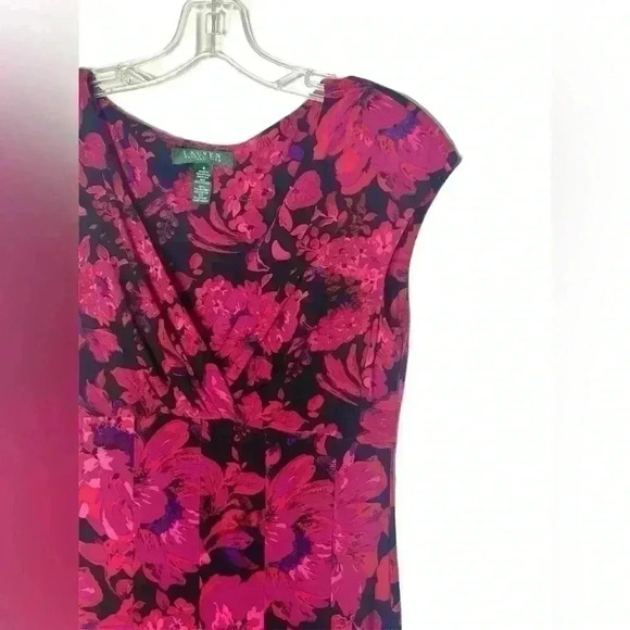 NWOT Lauren by Ralph Lauren Pink Floral Print Swing Dress Size 4 (D225) - Picture 4 of 8